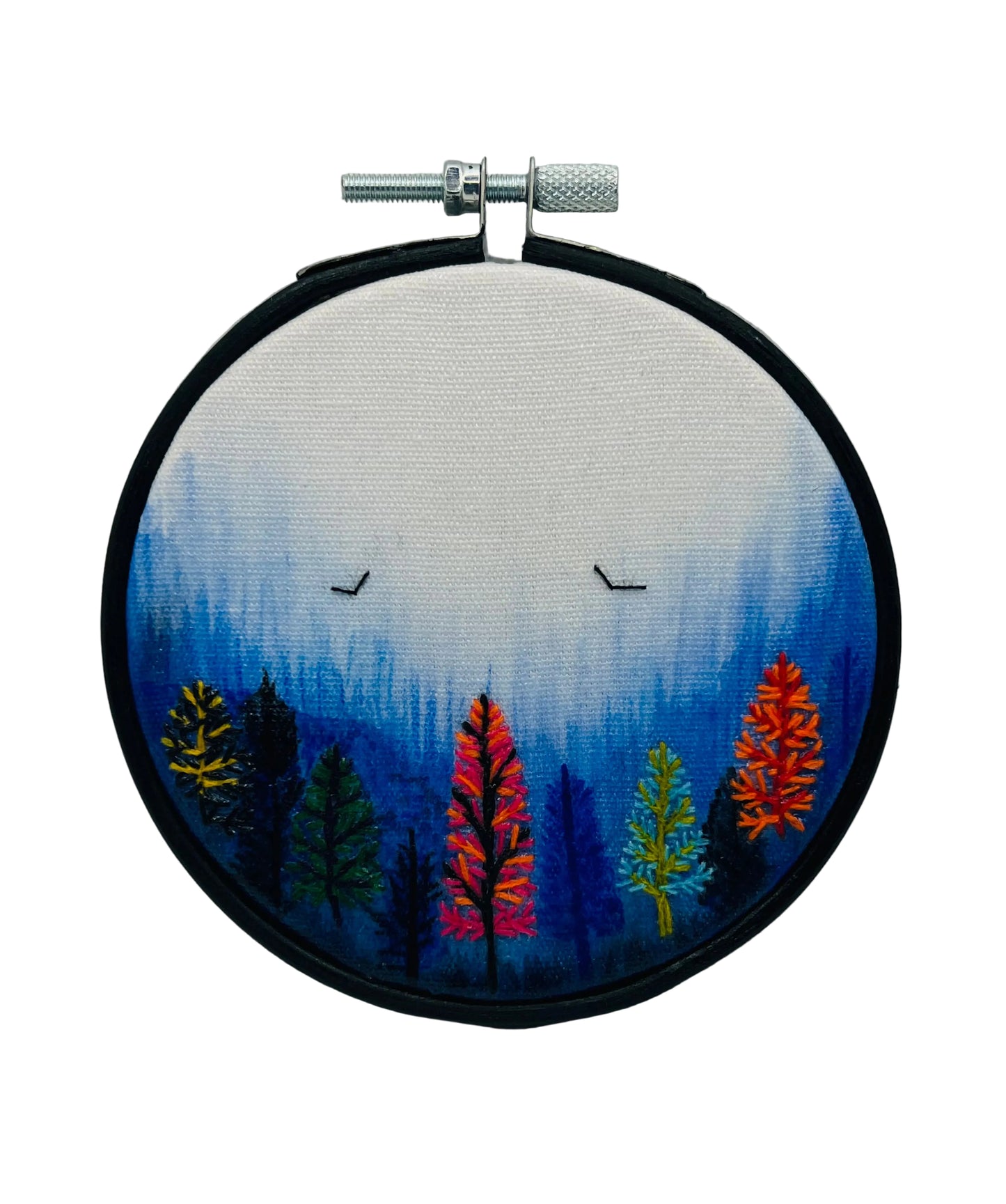Blue Forest Multicolored Watercolor Embroidery