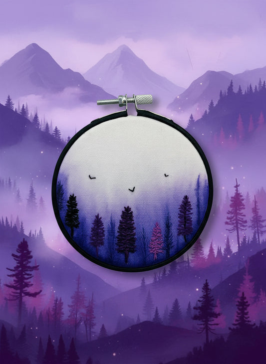 Enchanted Purple Forest Watercolor Embroidery