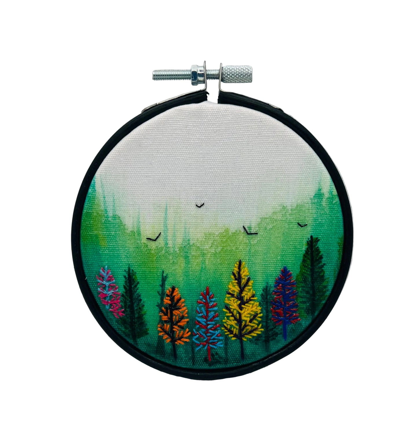 Green Forest Multicolored Watercolor Embroidery