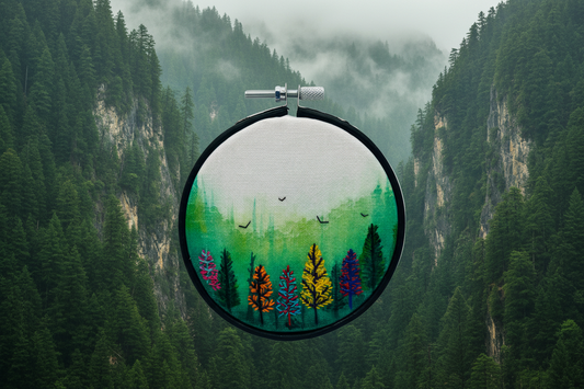 Green Forest Multicolored Watercolor Embroidery