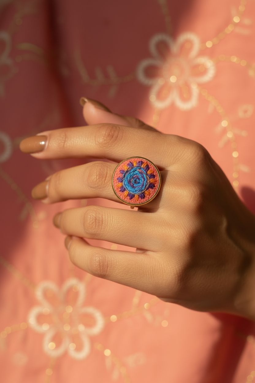 Embroidered Bronze Ring (Adjustable)