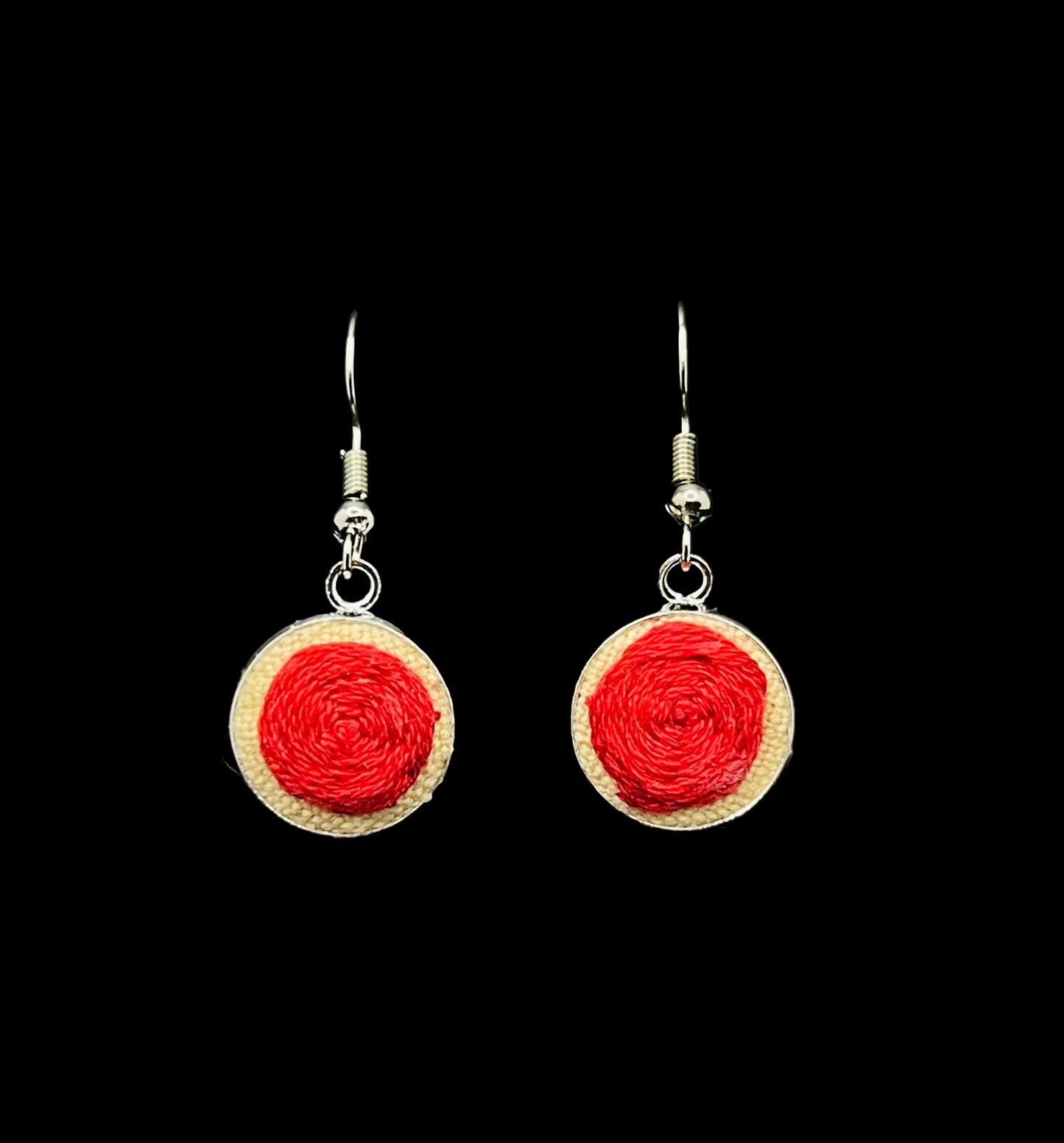 Embroidered Red Peony Earrings