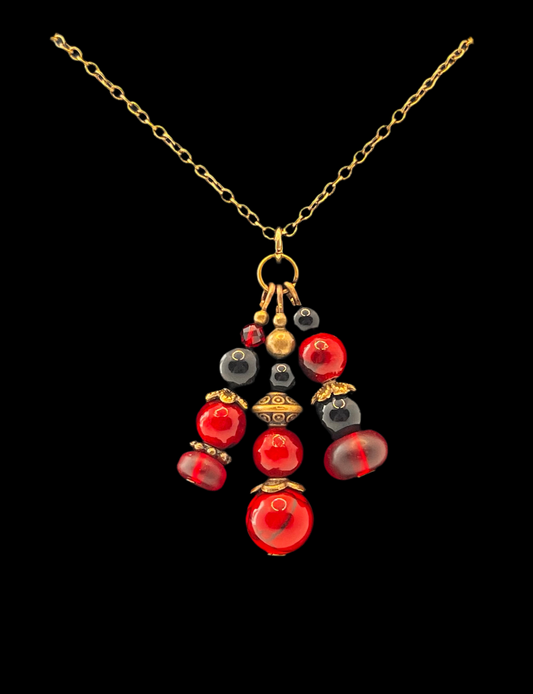 Bronze Dark Red & Black Dangle Necklace