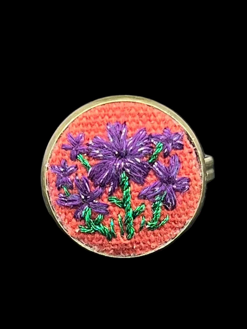 Embroidered Flower Bronze Ring (Adjustable)