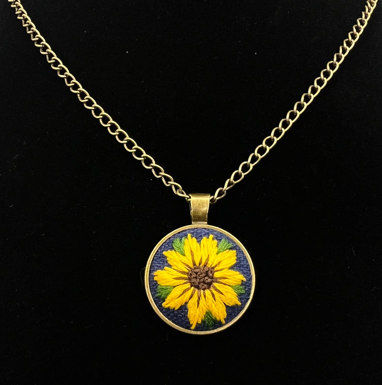 Sunflower Embroidered Pendant
