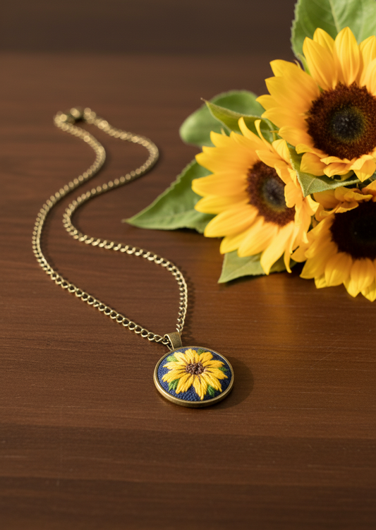 Sunflower Embroidered Pendant