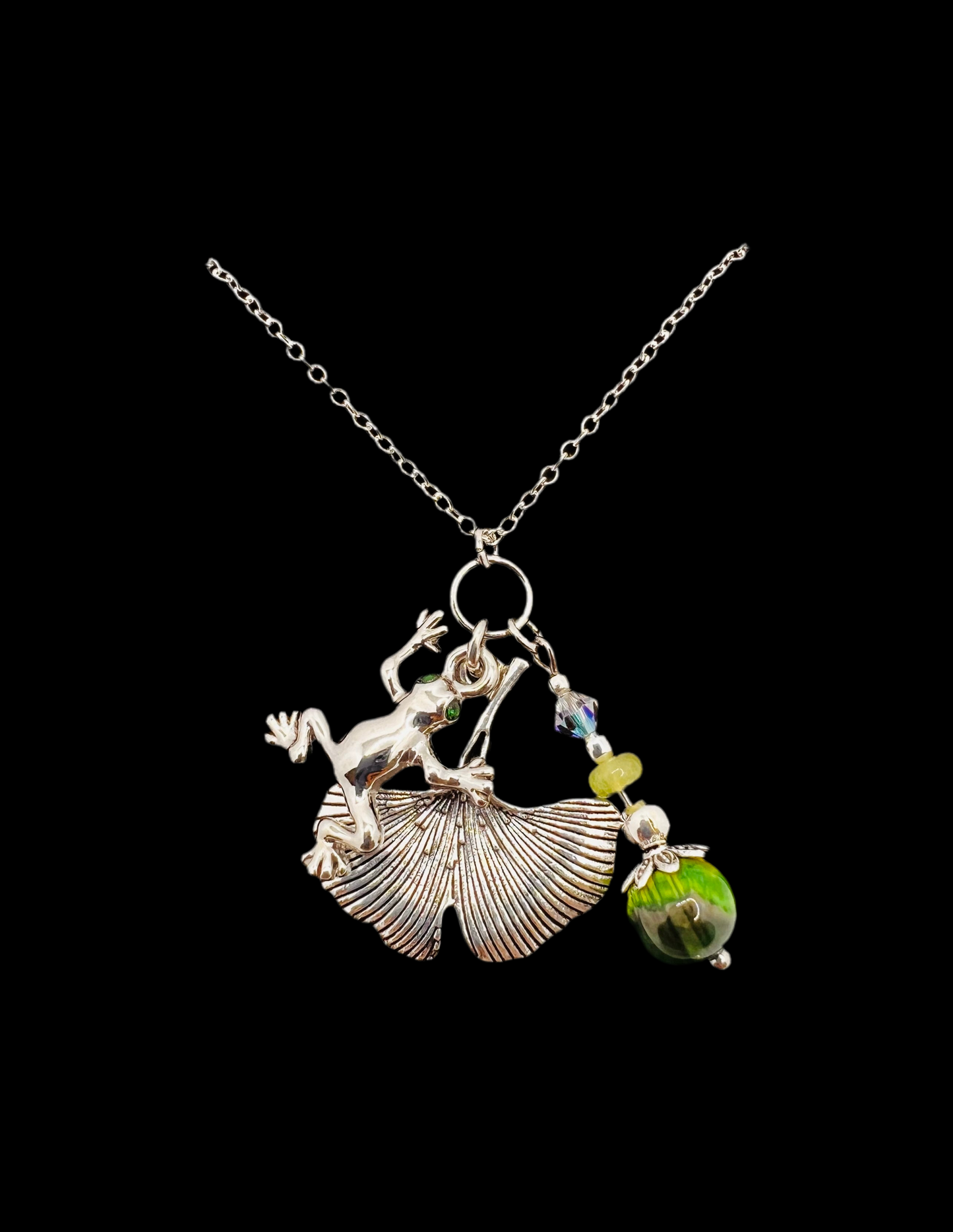Frog & Lilly Pad Cluster Pendant Necklace