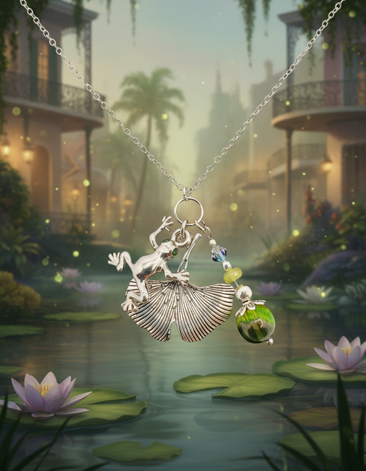 Frog & Lilly Pad Cluster Pendant Necklace