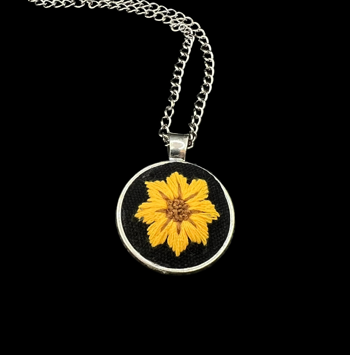 Embroidered Sunflower Pendant