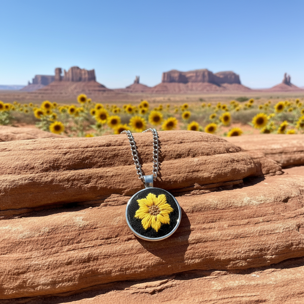 Embroidered Sunflower Pendant