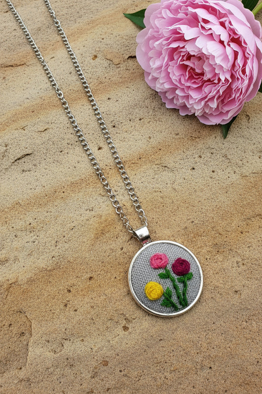 Embroidered Flower Pendant