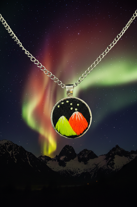 Neon Mountain & Big Dipper Embroidered Silver Pendant
