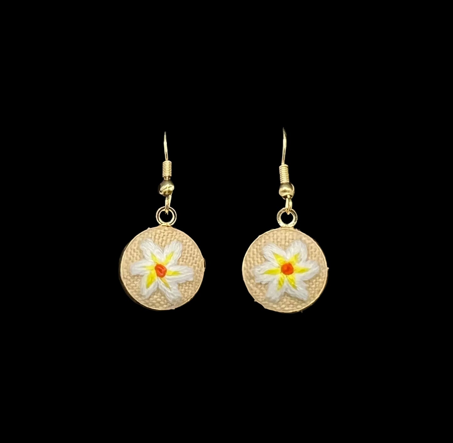 Embroidered White Plumeria Earrings
