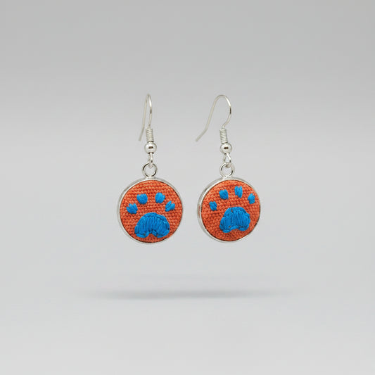 Embroidered Paw Print Silver Earrings