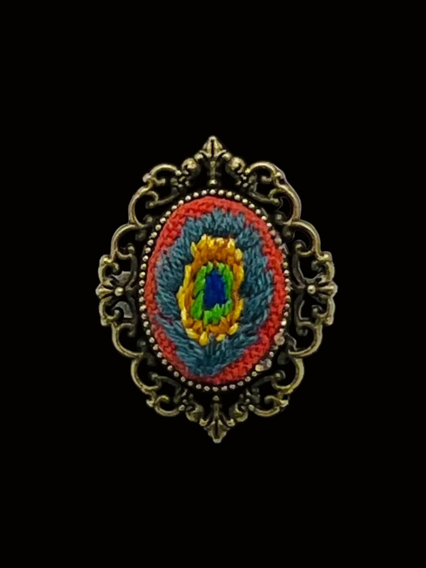 Embroidered Peacock Ring (Adjustable)