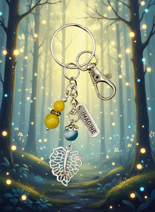 Enchanted Blue & Yellow Forest Key Chain w/ Lobster Clasp