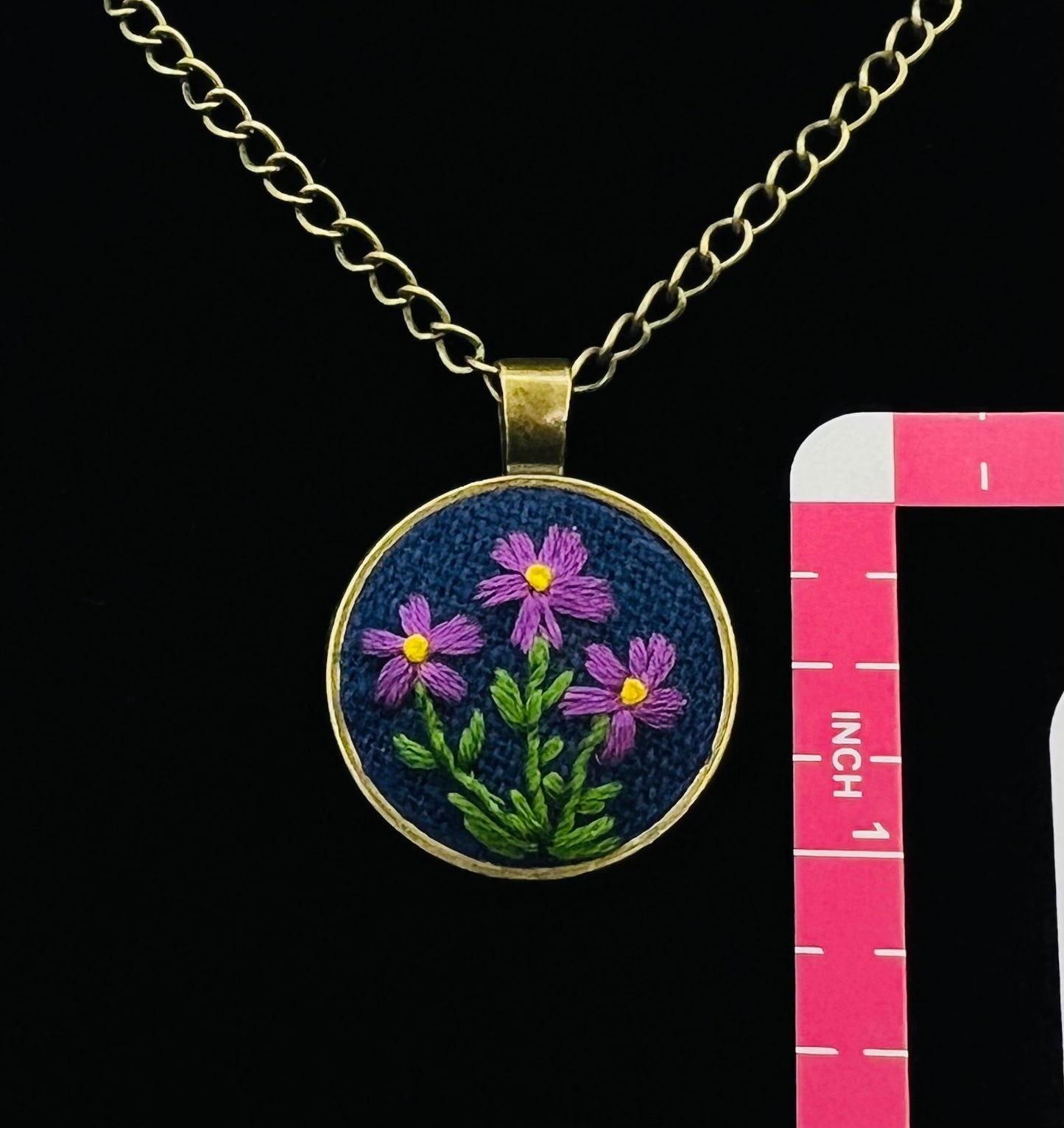 Purple Flower Embroidered Pendant