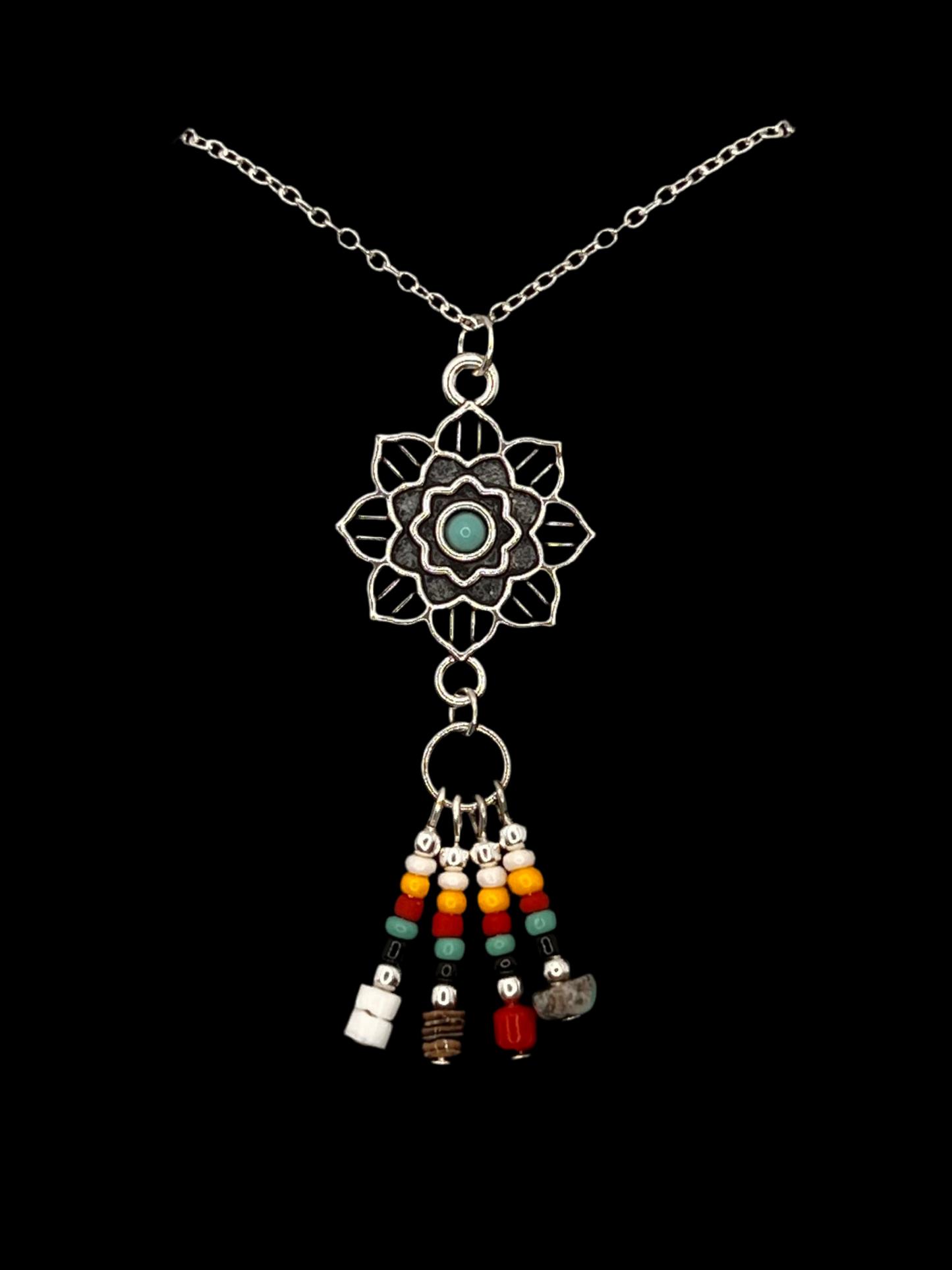 Flower Concho Multi-colored ClusterNecklace