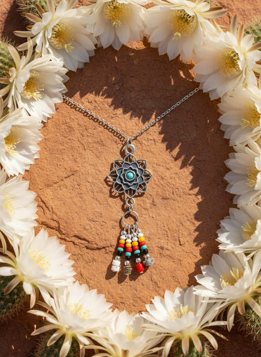 Flower Concho Multi-colored ClusterNecklace