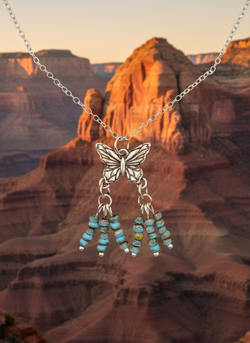 Turquoise Butterfly Cluster Necklace