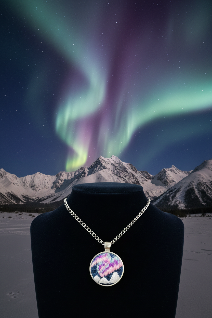 Purple Aurora Borealis Embroidered Pendant