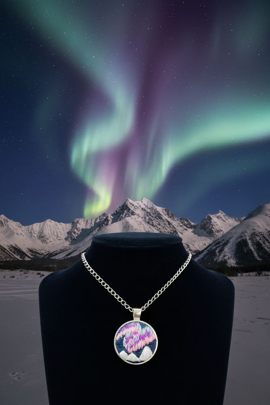 Purple Aurora Borealis Embroidered Pendant