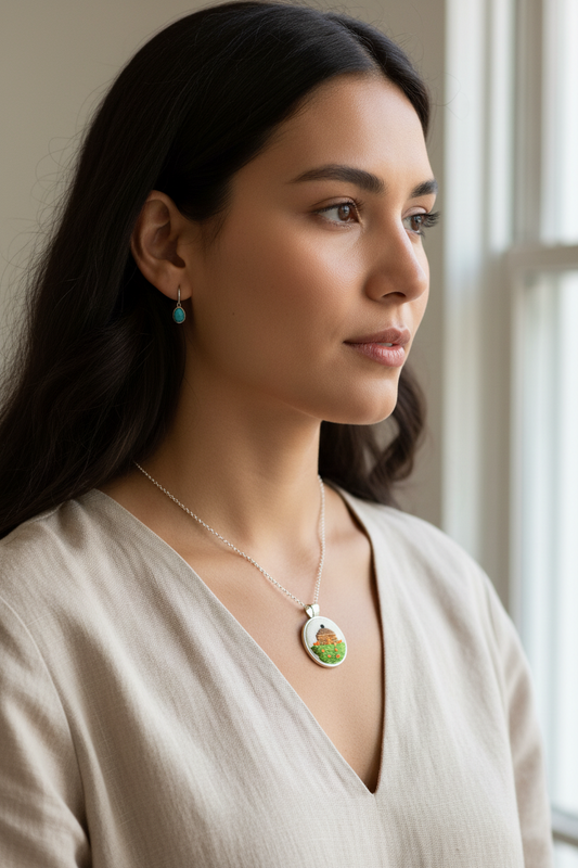 Navajo Hogan Orange Flower Pendant