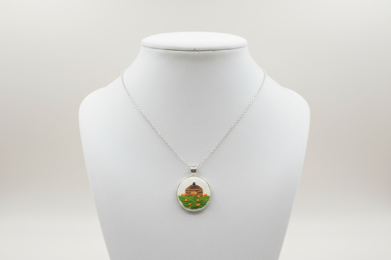 Navajo Hogan Orange Flower Pendant