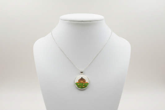 Navajo Hogan Orange Flower Pendant