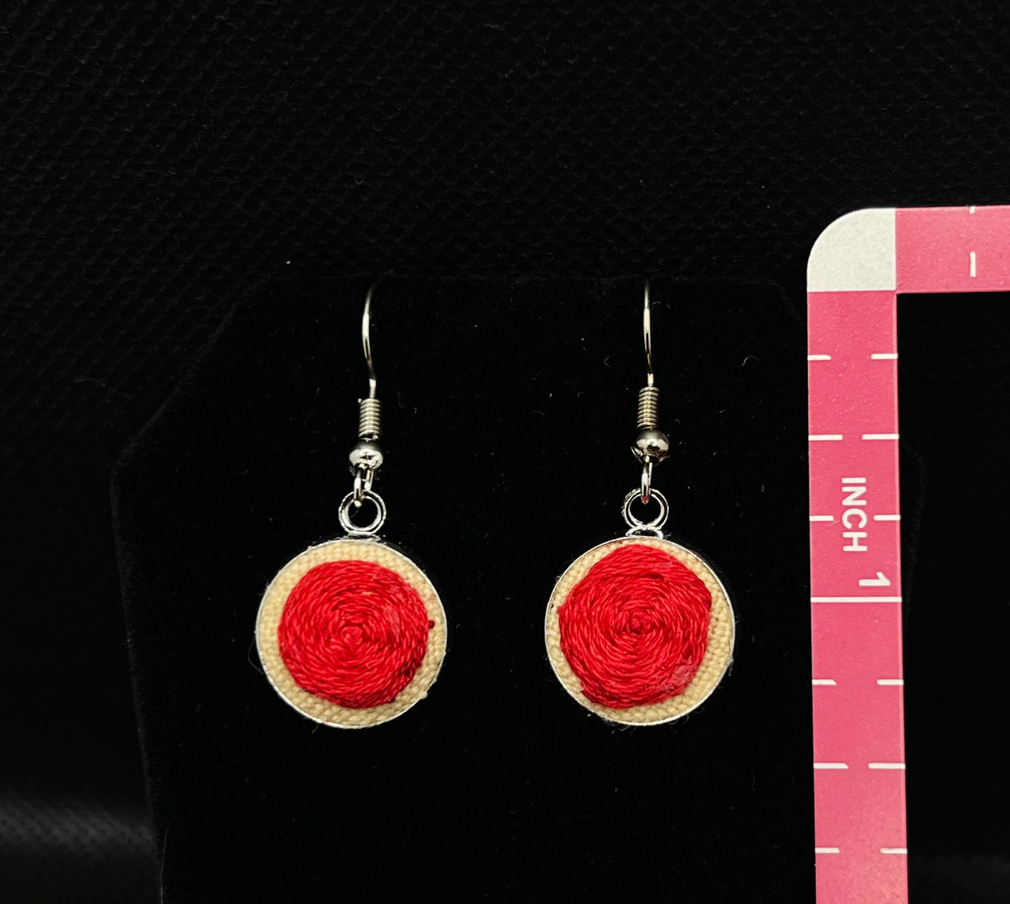 Embroidered Red Peony Earrings