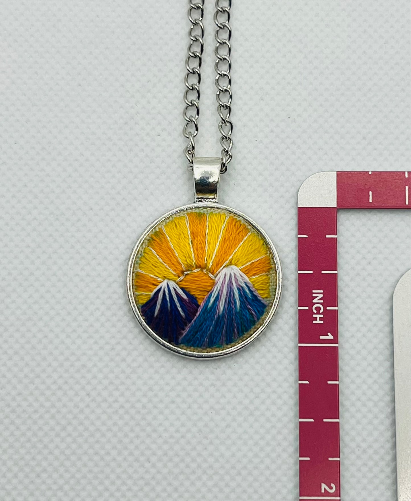 Embroidered Mountain Sunset Pendant