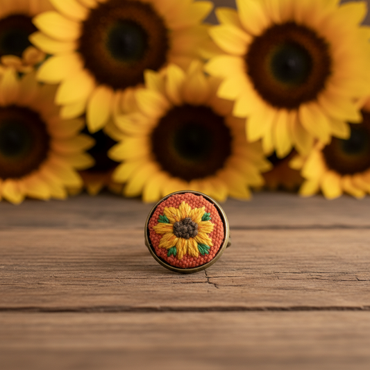 Embroidered Sunflower Ring (Adjustable)
