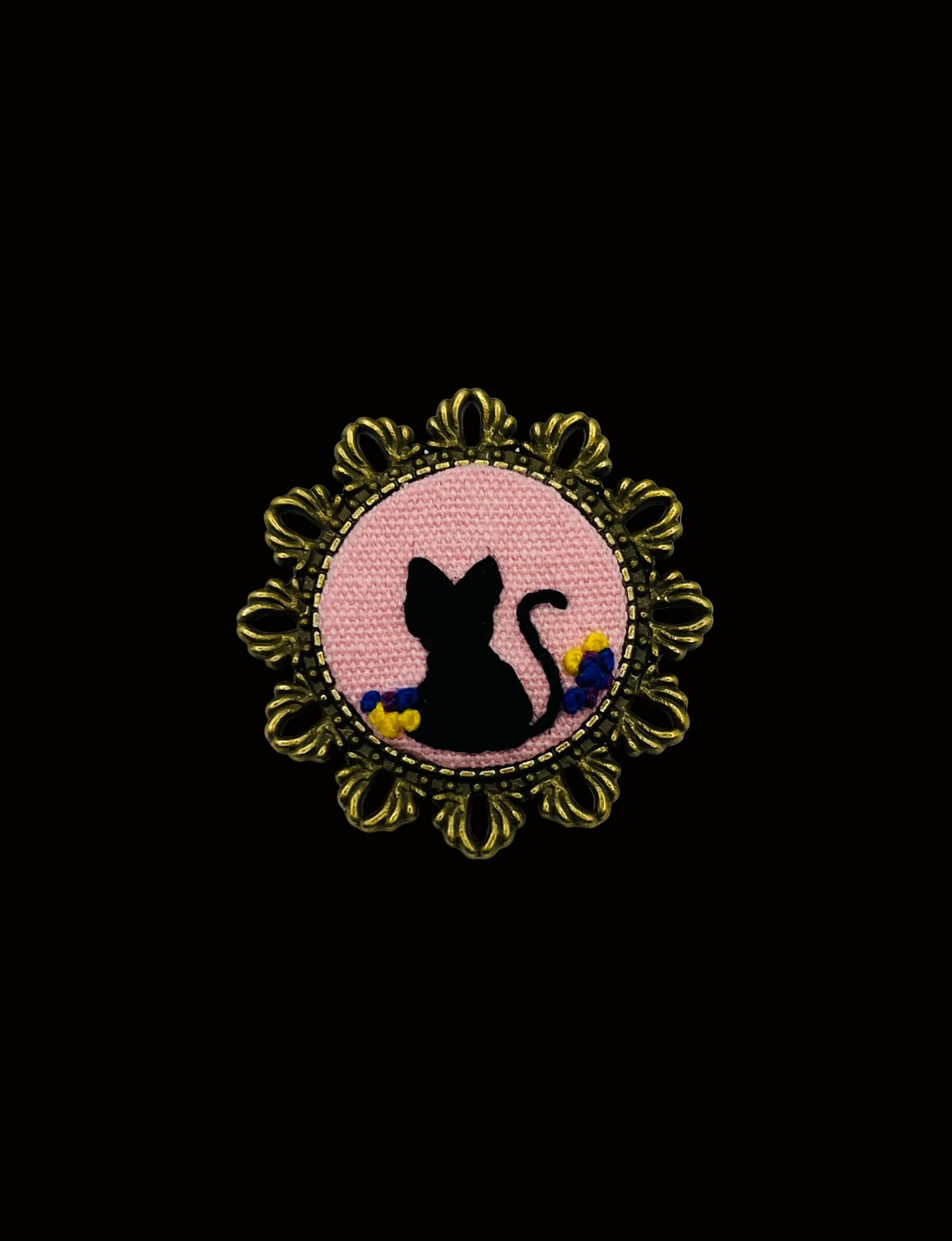 Embroidered Black Cat Brooch
