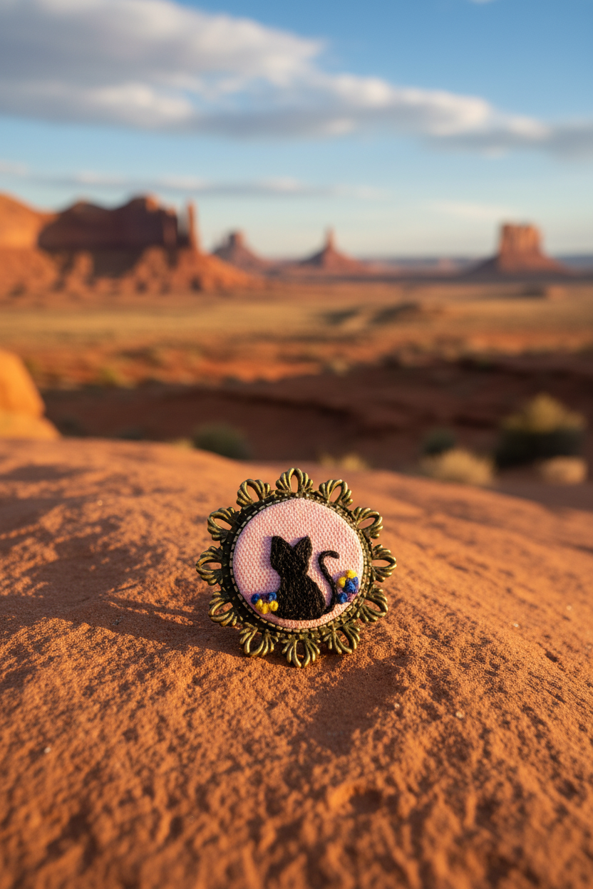 Embroidered Black Cat Brooch
