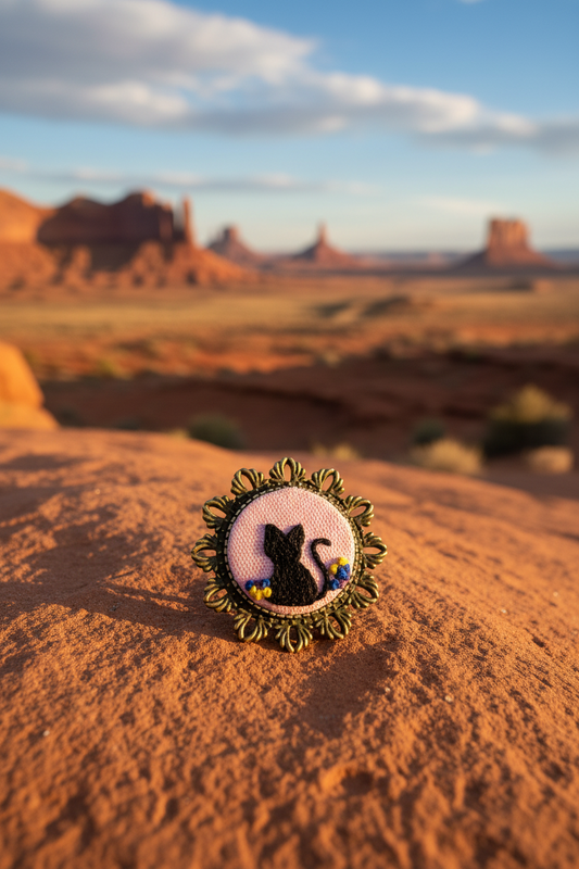Embroidered Black Cat Brooch