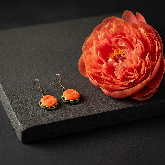 Embroidered Neon Peony Earrings