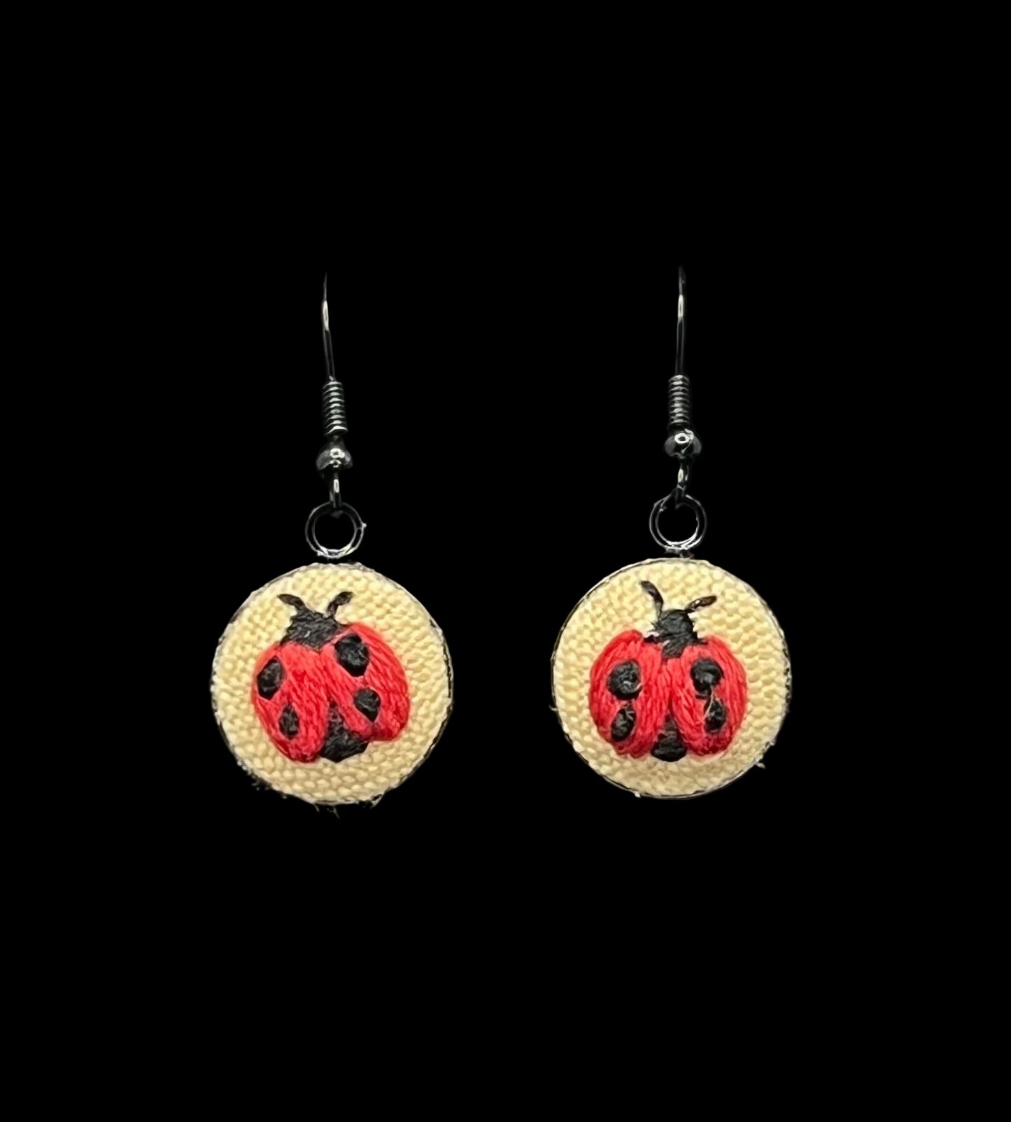 Embroidered Ladybug Earrings