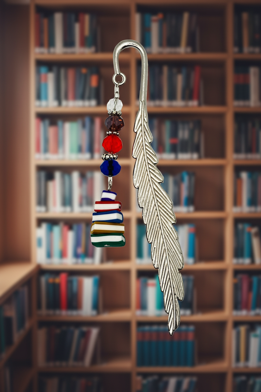 Colorful Book-stack Silver Bookmark