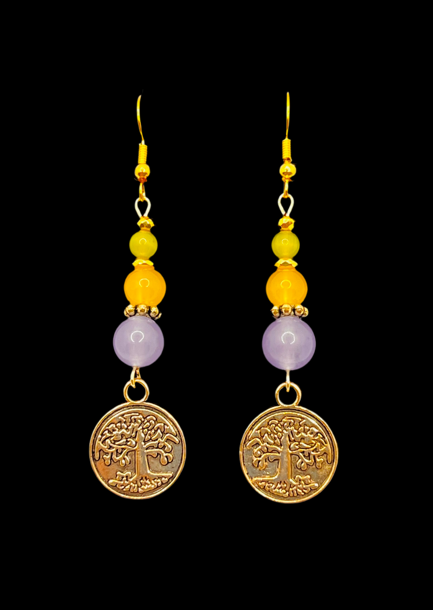 Gold Tree of Life Earrings (Yellow and Purple)