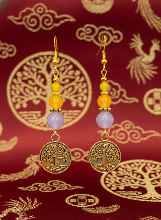 Gold Tree of Life Earrings (Yellow and Purple)