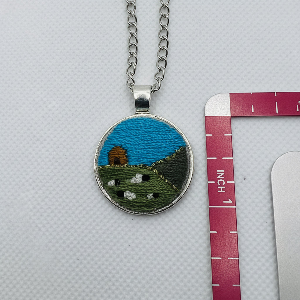 Embroidered Navajo Landscape Pendant