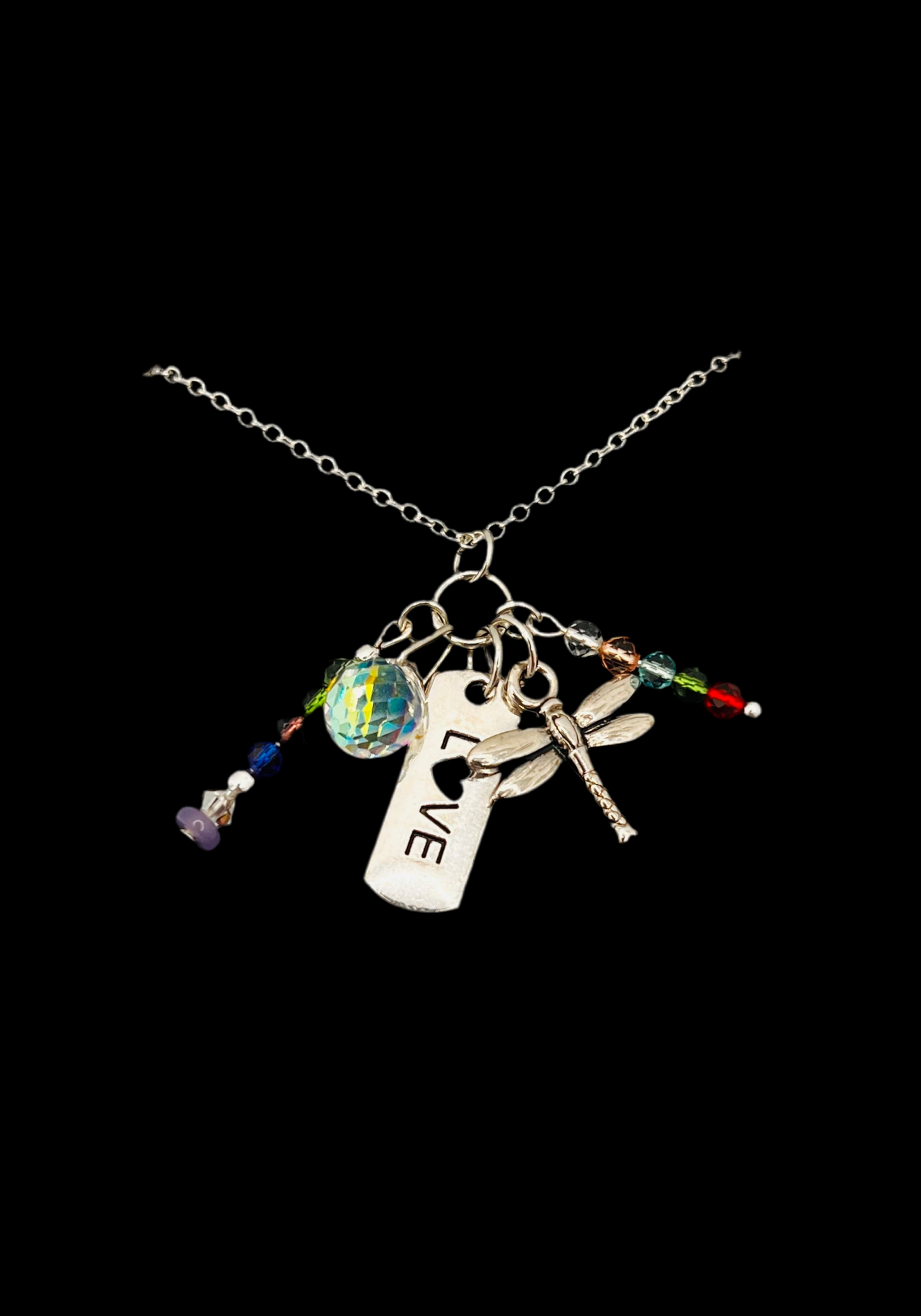 Dragonfly & Love Cluster Pendant Necklace