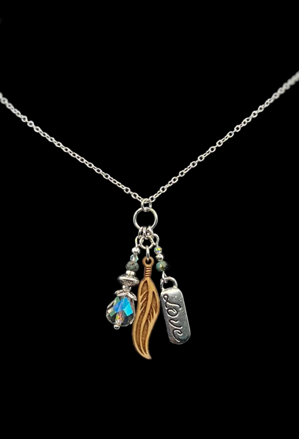Wood Feather Necklace & Earrings Set