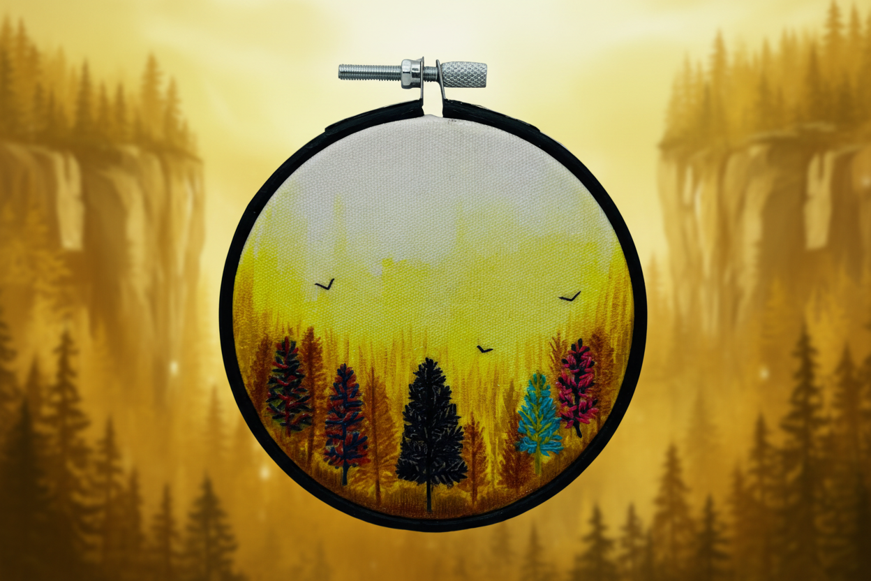 Yellow Forest Multicolored Watercolor Embroidery