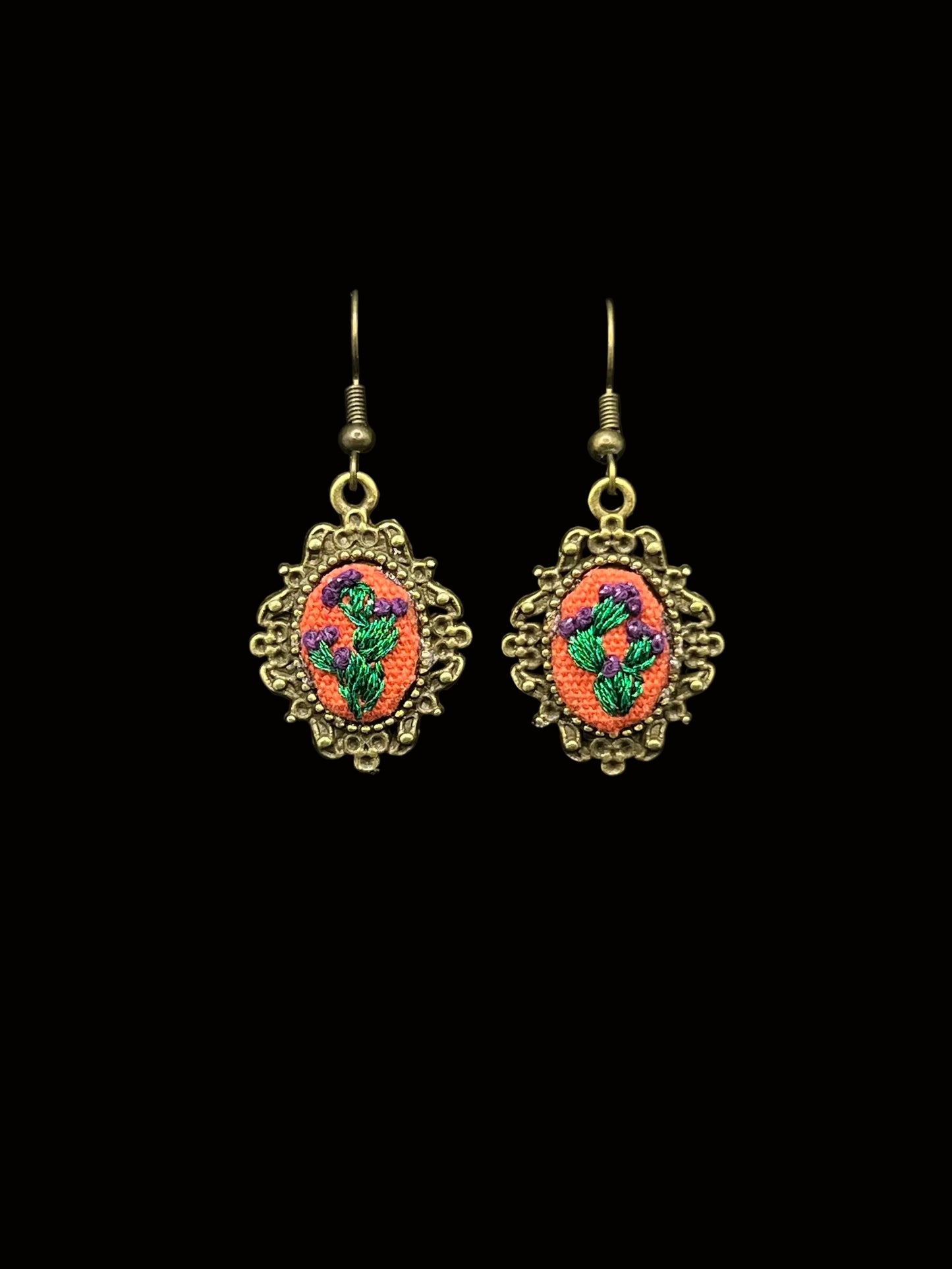 Embroidered Prickly Pear Cactus Earrings