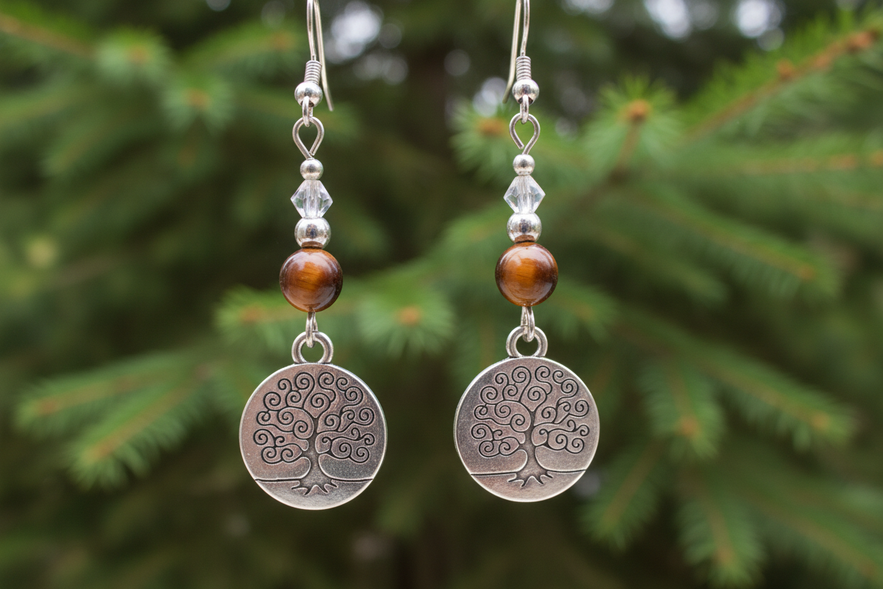 Red Tiger Eye & Tree of Life Earrings
