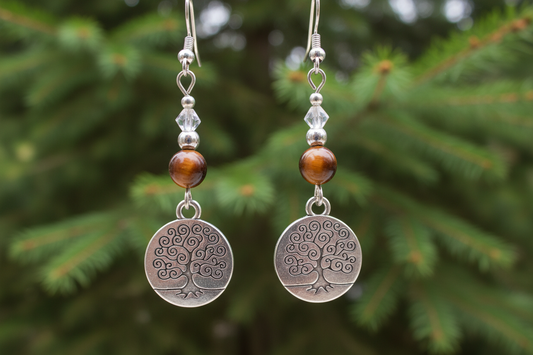 Red Tiger Eye & Tree of Life Earrings
