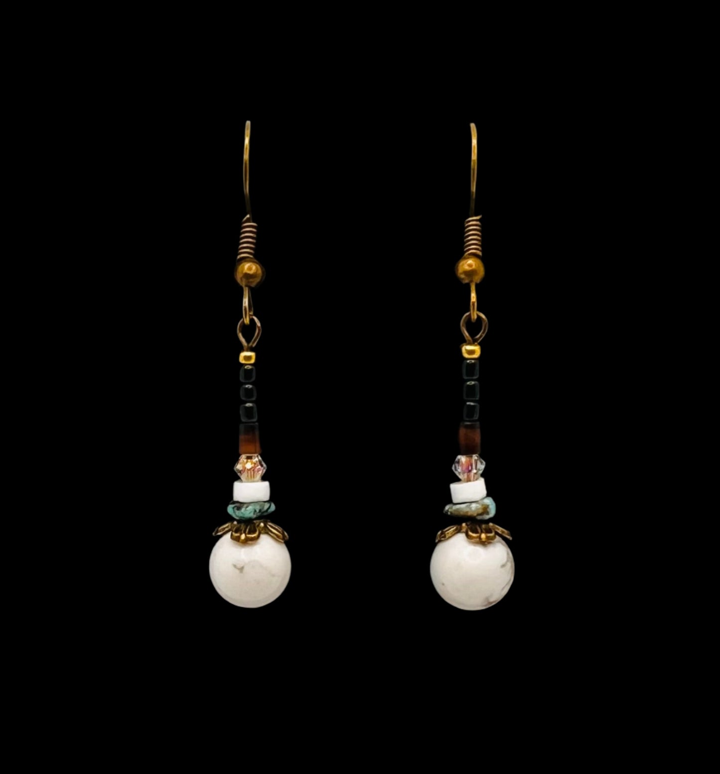Howlite, Brown & White Heishi Shell Earrings (Bronze)