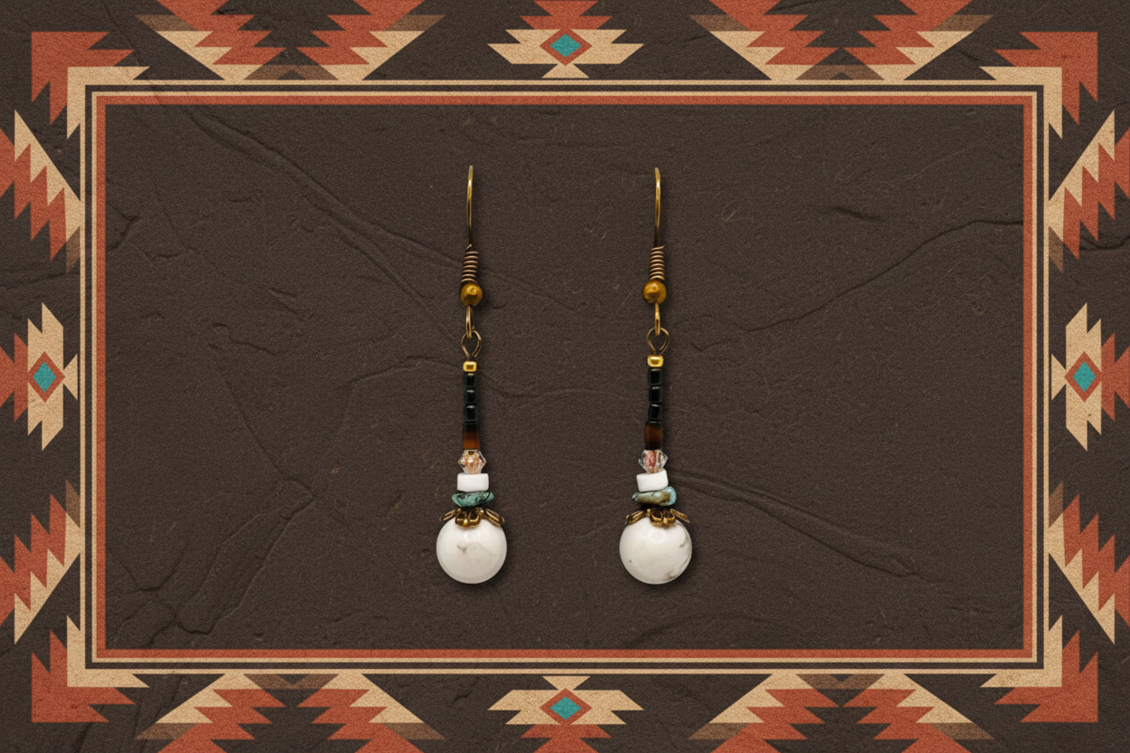 Howlite, Brown & White Heishi Shell Earrings (Bronze)