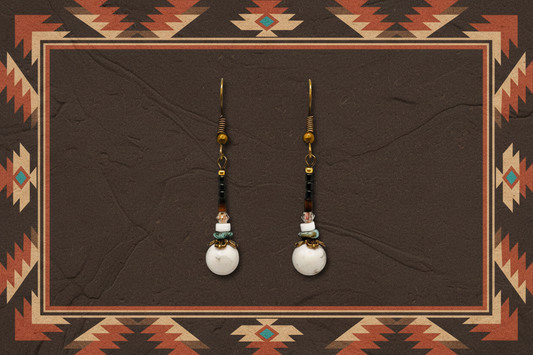 Howlite, Brown & White Heishi Shell Earrings (Bronze)